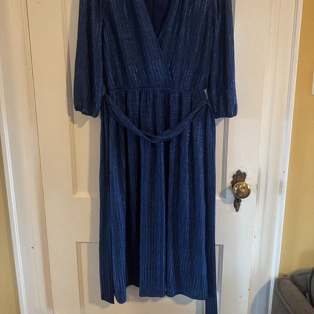 alice + olivia shimmery metallic blue cocktail dress